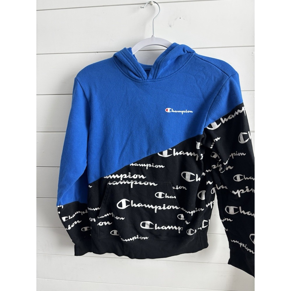 Champion Big Boys Colorblocked Fleece Hoodie Color Bozetto Blue/Black Sz XL 0288